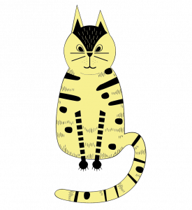 The mascot of Kalevan Navetta, Muu-Mau the barn cat, is sitting.