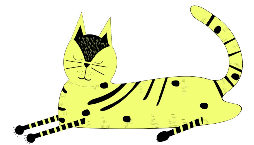 The mascot of Kalevan Navetta, Muu-Mau the barn cat, is lying down.